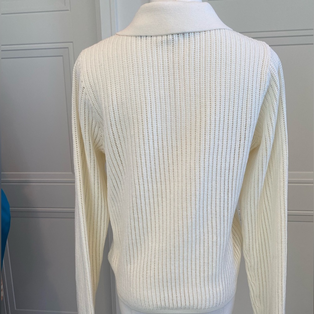 rag & bone Cream Open Knit Polo Style Summer Sweater Medium Cotton Blend NWT - Picture 5 of 12
